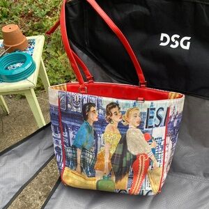 Vintage Artistic Tote with Red Accents